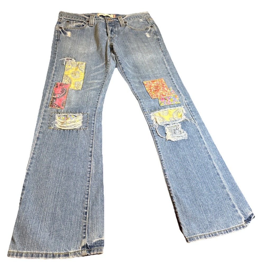 Vintage Y2K Levi's Patchwork Distressed Bootcut Jeans Women's 9M Light Wash